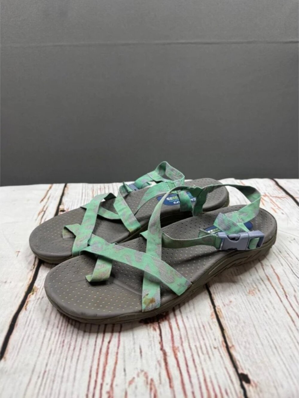 Skechers Outdoor Lifestyle Sandals Women Mint Green Strappy Athletic Toe Loop 9